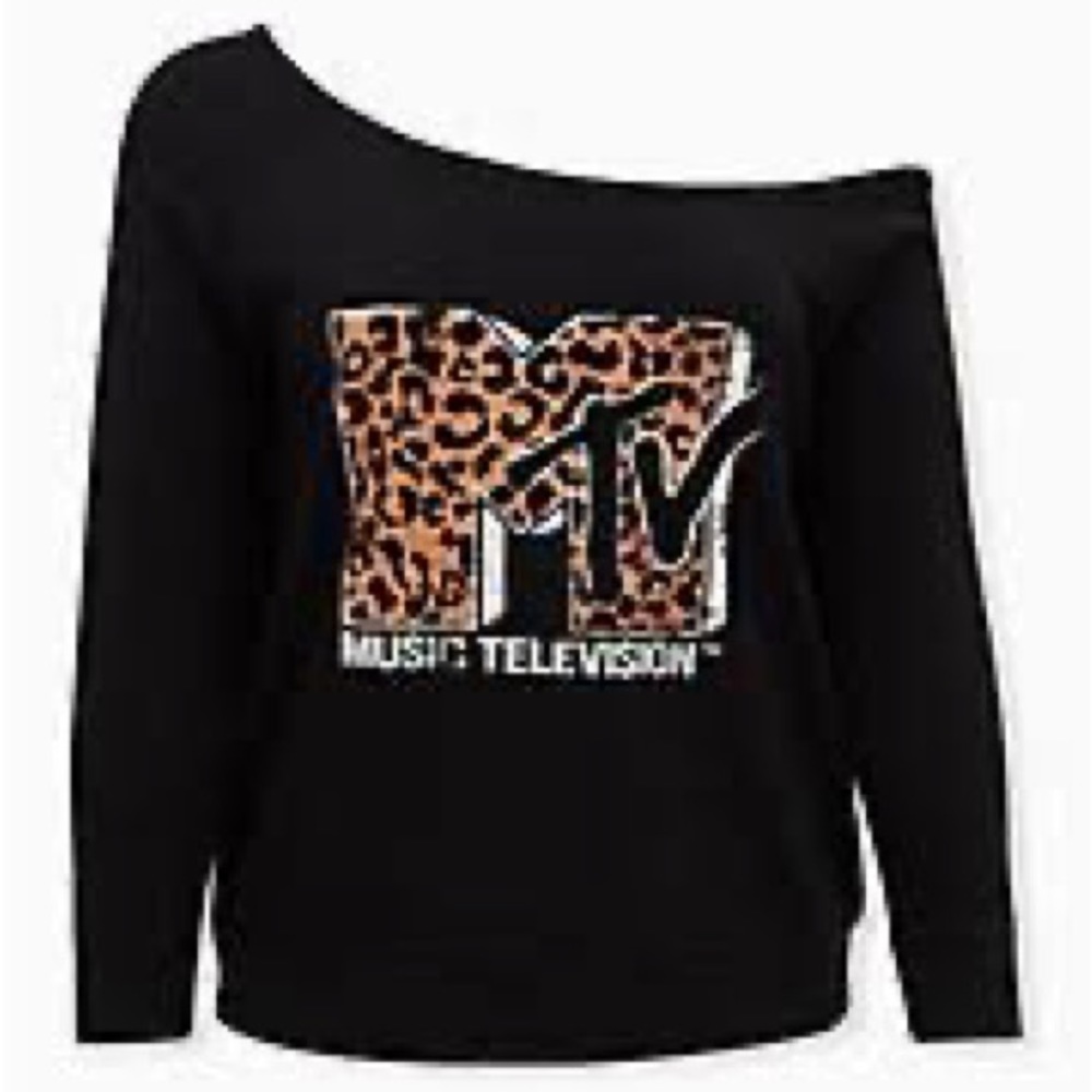 Torrid MTV LEOPARD & BLACK TERRY OFF SHOULDER SWEATSHIRT Size 00